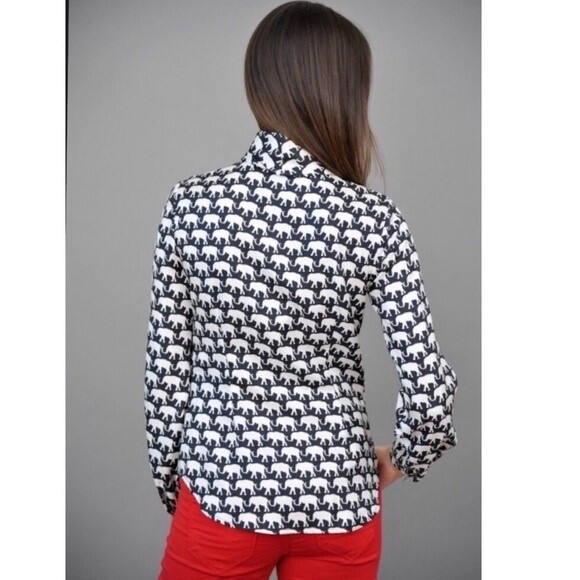 Elizabeth McKay Elephant Print Silk Blouse 2 - Picture 2 of 8